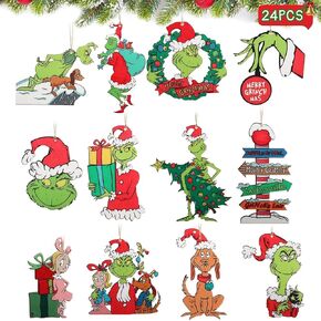 Christmas Tree Decorations, 24PCS Christmas Cute Wooden Hanging Ornaments for Tree, Christmas Decor Indoor Home Party Gifts