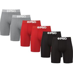 PSD Underwear Mens Boxer Briefs - Solid Black 6 Pack, 7 Inch Inseam, Moisture-Wicking, 4-Way Stretch, Boxer Briefs for Men Pack