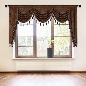 ELKCA Double-Sided Chenille Waterfall Valance for Living Room Chocolate Window Curtains Valance for Bedroom (Chocolate, W79 Inch, 1 Panel)
