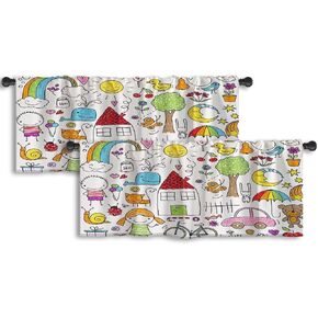 Rainbow Apple Kitchen Valances for Windows Treatments Valances 2 Pack Collection Cute Children Kids Animals Nature Objects Doodle Curtains for Kitchen Living Room Bathroom Window, 52x18 Inch