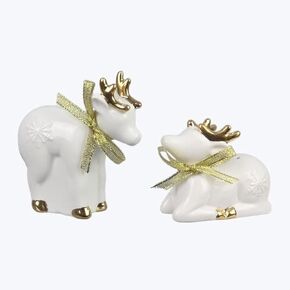 The Bridge Collection Elegant White and Gold Reindeer Salt and Pepper Shaker Set - Christmas Salt and Pepper Shakers Home Décor - Winter Holiday Kitchen Items