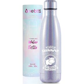 Onebttl Hippopotamus Gifts For Girl Women, Hippo Lover Ask Gifts, Hippo Theme Inspirational Stainless Steel Bottle(17 oz/500 ml)- Because Hippos Are Freaking Awesome- Iridescent Purple