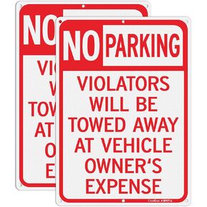 GicnKeuz Large No Parking Signs,14x10 Inches Violators Will Be Towed Away at Vehicle Owner's Expense Signs, Reflective Aluminum, Fade Resistant,Indoor or Outdoor Use (4-Pack)