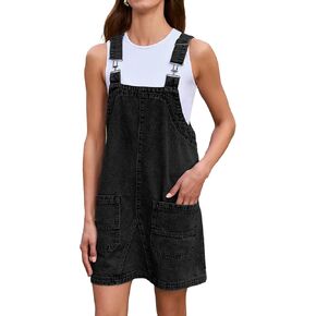 BerryGo Women's Denim Overall Dress Jean Sleeveless Romper 2024 Mini Pinafore Dress Shorts Jumper Dress With Pocket