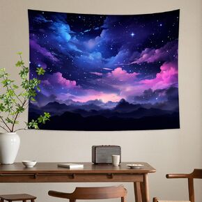 Bedroom Blue Galaxy Tapestry, Beautiful Night Sky Purple Night Starry Sky Tapestry, Bedroom Living Room Mysterious Nebula Wall Hanging Background Wall Decoration (60 * 40)