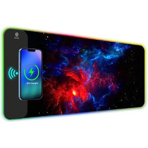 ToLuLu RGB Gaming Wireless Charging Mouse Pad, 5/7.5/10/15W 10 Light Modes LED Mouse Pad Computer Keyboard Mat Mousepad, 800x300x4MM Extended Large Desk Mat for Gaming, MacBook, Laptop, PC, Black