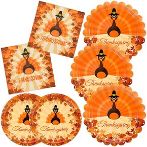 DYLIVeS Thanksgiving Plates and Napkins Set, 150 Pcs Harvest Paper Plates Pumpkin Autumn Fall Disposable Dinnerware Tableware Thanksgiving Party Supplies Fall Party Decorations, Serve 50