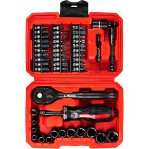 LLNDEI 48 Piece 1/4 Inch Mini Socket Ratchet Wrench Set, Metric Shallow Socket (4-14mm) 6-Point,with 72 Teeth Mini Ratcheting Wrench, Screwdriver Bit Set, Universal Joints and 3 Inch Extensions