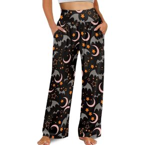 JEOCODY Women's Casual Wide Leg Pants Elastic Waist Loose Lounge Pants with Pockets Size S-3XL