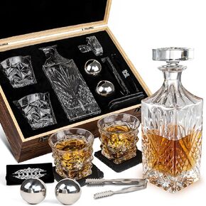 Whiskey Decanter Set Whiskey Stones Gift Set for Men Whisky Glasses in Gifts Box 2 Reusable Stainless Steel Whisky Ball 2 Crystal Whisky Glass 1 Whiskey Decanter for Men Lovers Boyfriend Dads