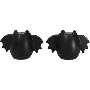 Ebros Gift Matte Black Bat Wings Silhouette Abstract Ghost Bats Ceramic Salt And Pepper Shakers Set Figurines Party Kitchen Tabletop Collectible