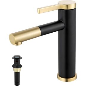 Black Bathroom Faucet, 360 Swivel Spout Single Handle Bathroom Sink Faucet for 1 Hole, Matte Black and Brushed Gold 2 Modes RV Lavatory Vanity Faucet