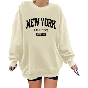 Oversized New York Sweatshirt for Women Aesthetic Preppy Hoodies Vintage Letter Print Graphic Crewneck Pullover Tops