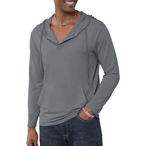 Men’s Athletic Hoodies Pullover Long Sleeve Lightweight Hooded Sweatshirts Drawstring Shirts with Button and Kanga Pocket