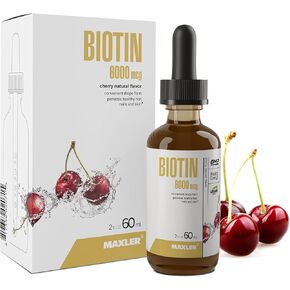 Maxler Liquid Biotin Drops - Vegan Biotin Vitamins for Hair Skin and Nails - Biotin Supplement for Metabolism of Carbohydrates, Proteins & Fats - 6000mcg of Biotin Liquid Per Serving - Cherry Flavor
