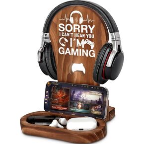 CryCarrot Gamer Gifts for Teenage Boys, Gaming Headphone Stand for Men, Gaming Room Desk Decor Wooden Headset Holder, Son Boyfriend Husband Game Lover Gifts -Choose Your Weapon