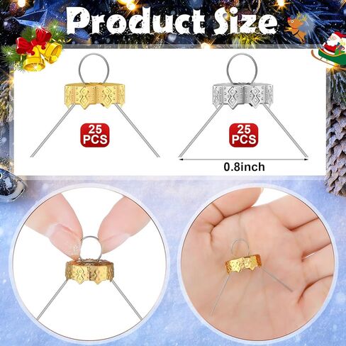 Round Christmas Ornament Cap Replacement Ornament Hangers Gold Christmas Ornament Cap Sliver Christmas Hangers Caps for Christmas Tree Ceramic Glass Porcelain Top Hanging Ornaments(50 Pieces) in Kuwait