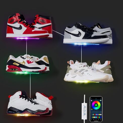 Forzacx LED Floating Shoe Display 5-Pack with Remote and App Controls, Music Sync Color Changing Shoe Wall Shelf, RGB Color Changing Floating Shoe Shelves, Display Your Top Shoes in Saudi Arabia