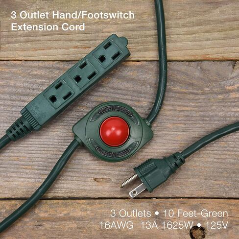8 Feet 3 Grounded Outlets Extension Cord with Hand/Foot Switch and Light Indicator, 16/3, Green, UL Listed (1) in Saudi Arabia