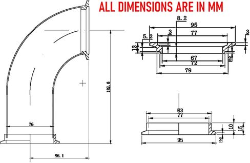 2.5 "ID V-Band Turbo الفولاذ المقاوم للصدأ 90 درجة محول كوع العادم شفة الأنابيب in Kuwait