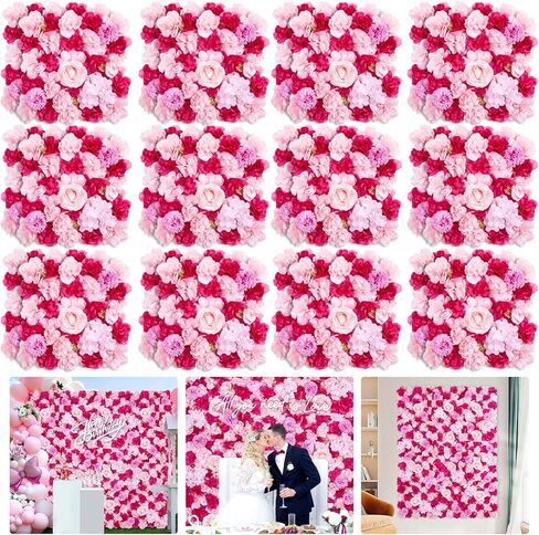 MoKoHouse White Backdrop Flower Wall Panels: 3D Artificial Silk Floral Wall Panels for Wedding Birthday Decorations 24 Packs 15x15 Inches in Kuwait
