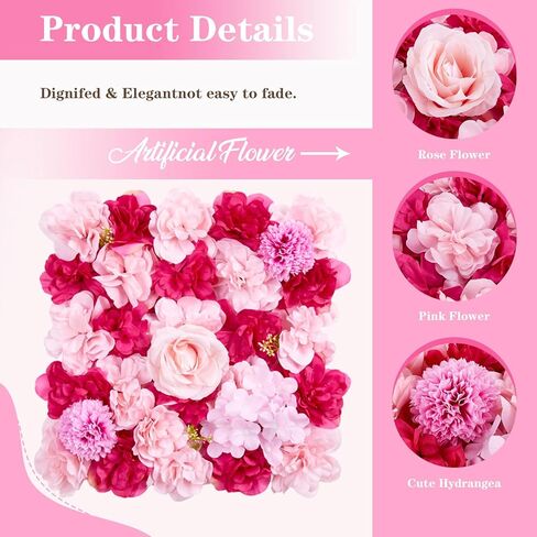 MoKoHouse White Backdrop Flower Wall Panels: 3D Artificial Silk Floral Wall Panels for Wedding Birthday Decorations 24 Packs 15x15 Inches in Kuwait