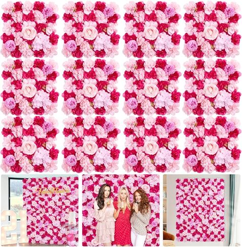 MoKoHouse White Backdrop Flower Wall Panels: 3D Artificial Silk Floral Wall Panels for Wedding Birthday Decorations 24 Packs 15x15 Inches in Kuwait