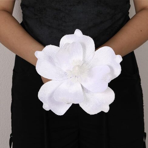 10’’ Large Glitter Christmas Flowers 6 Pcs Artificial Magnolia Flower Velvet Fold Christmas Tree Flower Decorations Xmas Tree New Year Party Wedding Ornaments (White) in Kuwait