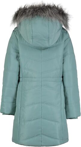 Calvin Klein Girls' Hooded Winter Puffer Jacket, Full-Length Heavy Weight Coat with Fleece Lining, Aerial Black, 8-10 in Kuwait