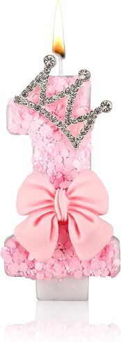 Number Candles, Pink Bowknot Candle Crown Candles for Girls Bow Number Toppers for Cake Birthday Party Wedding Anniversary (Number 1) in Saudi Arabia
