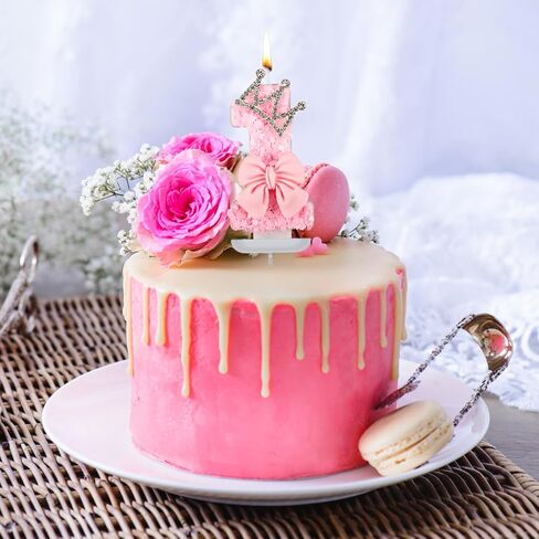 Number Candles, Pink Bowknot Candle Crown Candles for Girls Bow Number Toppers for Cake Birthday Party Wedding Anniversary (Number 1) in Saudi Arabia