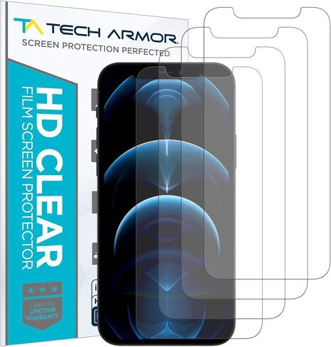 واقي شاشة Tech Armor لهاتف iPhone 15 Pro Max مقاس 6.7 بوصة - فيلم شفاف عالي الدقة، حماية فائقة للشاشة، وضوح كريستالي واضح، سهل التركيب، جودة ممتازة، 4 عبوات in Kuwait