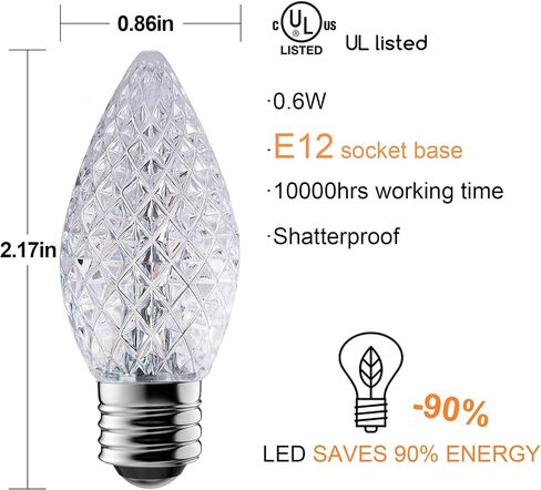 Upgraded 25-Pack C7 LED Christmas Light Replacement Bulbs, Shatterproof LED Bulbs for E12 Base Sockets for Christmas String Lights, Outdoor Waterproof Christmas Village Bulbs - Warm White in Saudi Arabia