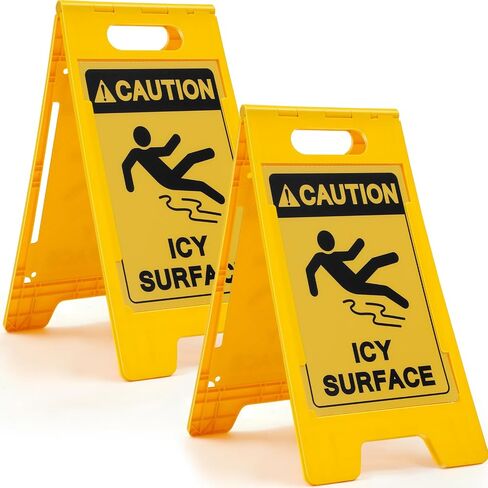 Macarrie 2 Pieces 24.5x12.6 Inch 'Caution - ICY Surface' 2 Sided Folding Floor Sign with Symbol Caution ICY Surface Sign Caution Folding Floor Sign for Any Facility Building Warehouse Loading Docks in Saudi Arabia