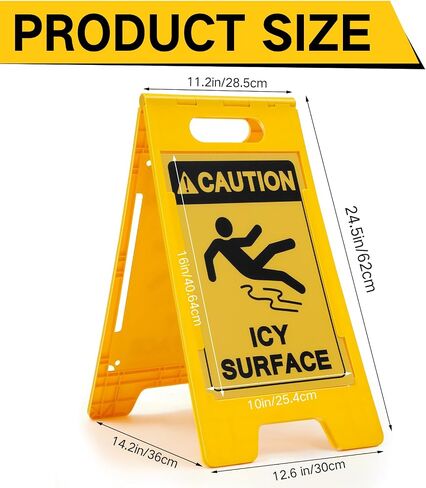 Macarrie 2 Pieces 24.5x12.6 Inch 'Caution - ICY Surface' 2 Sided Folding Floor Sign with Symbol Caution ICY Surface Sign Caution Folding Floor Sign for Any Facility Building Warehouse Loading Docks in Saudi Arabia