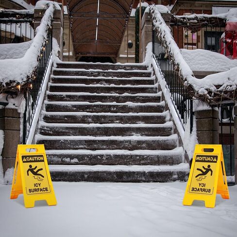 Macarrie 2 Pieces 24.5x12.6 Inch 'Caution - ICY Surface' 2 Sided Folding Floor Sign with Symbol Caution ICY Surface Sign Caution Folding Floor Sign for Any Facility Building Warehouse Loading Docks in Saudi Arabia