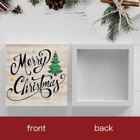 شجرة عيد الميلاد المرحة الرجعية مع علامة صندوق خشبي على شكل نجمة، ديكور عمل فني لبيت المزرعة لعيد الميلاد سانتا، علامات مربعة خشبية للمكتب، علامات على رف المنزل، ديكور المكتب، 5 × 5 بوصات in Kuwait