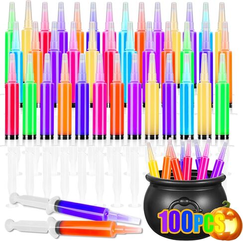 100 عبوة من محاقن جيلو الهالوين، محاقن جيلو بلاستيكية قابلة لإعادة الاستخدام سعة 20 مل، خالية من مادة BPA، لوازم حفلات الهالوين، أكواب جيلي توزيع المحاقن للبالغين والأطفال in Kuwait