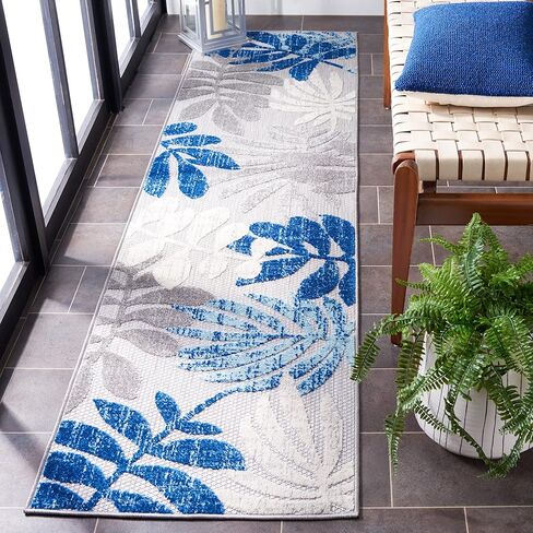 SAFAVIEH Cabana Collection Runner Rug - 2' x 6', Grey & Blue, Casual Design, Non-Shedding & Easy Care, Indoor/Outdoor & Washable-Ideal for Patio, Backyard, Mudroom (CBN814F) in Saudi Arabia