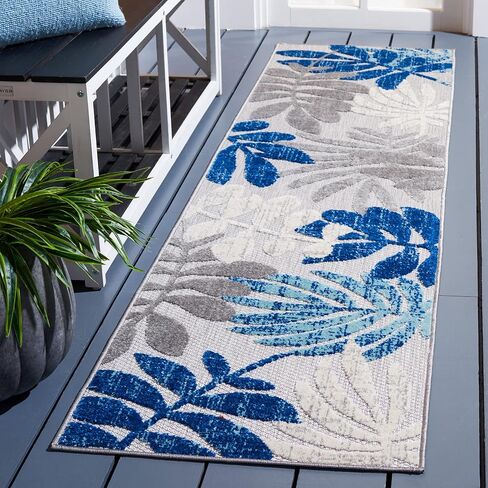SAFAVIEH Cabana Collection Runner Rug - 2' x 6', Grey & Blue, Casual Design, Non-Shedding & Easy Care, Indoor/Outdoor & Washable-Ideal for Patio, Backyard, Mudroom (CBN814F) in Saudi Arabia