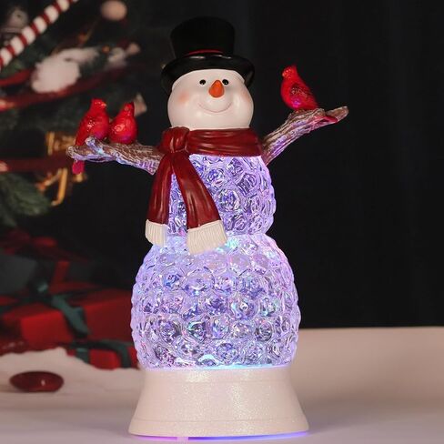 Lighted Snowman Christmas Decor Music Snowman Cardinal Snow Globes with Timer LED Lighted Swirling Glitter Snowman Figurines Cardinal Acrylic Ornament Tabletop Decorations Indoor with Santa Hat in Saudi Arabia