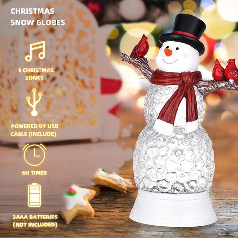 Lighted Snowman Christmas Decor Music Snowman Cardinal Snow Globes with Timer LED Lighted Swirling Glitter Snowman Figurines Cardinal Acrylic Ornament Tabletop Decorations Indoor with Santa Hat in Saudi Arabia