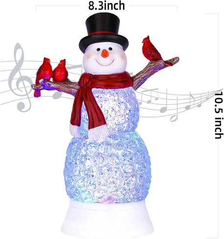 Lighted Snowman Christmas Decor Music Snowman Cardinal Snow Globes with Timer LED Lighted Swirling Glitter Snowman Figurines Cardinal Acrylic Ornament Tabletop Decorations Indoor with Santa Hat in Saudi Arabia