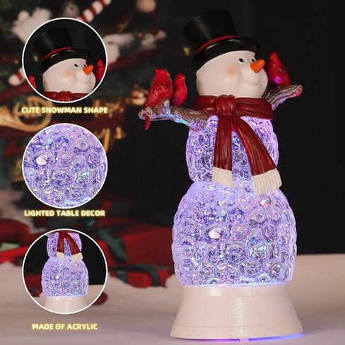 Lighted Snowman Christmas Decor Music Snowman Cardinal Snow Globes with Timer LED Lighted Swirling Glitter Snowman Figurines Cardinal Acrylic Ornament Tabletop Decorations Indoor with Santa Hat in Saudi Arabia
