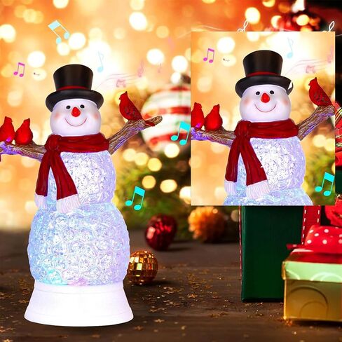 Lighted Snowman Christmas Decor Music Snowman Cardinal Snow Globes with Timer LED Lighted Swirling Glitter Snowman Figurines Cardinal Acrylic Ornament Tabletop Decorations Indoor with Santa Hat in Saudi Arabia