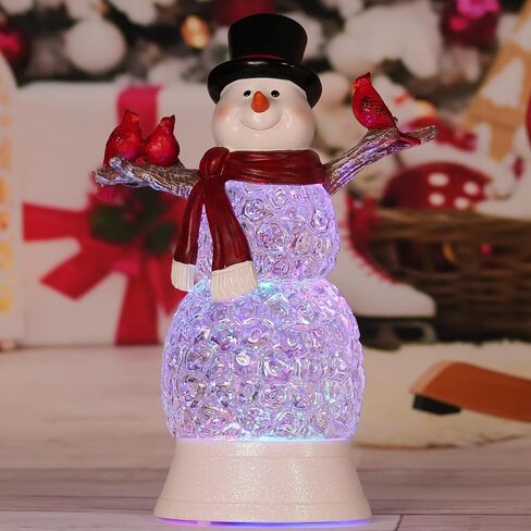 Lighted Snowman Christmas Decor Music Snowman Cardinal Snow Globes with Timer LED Lighted Swirling Glitter Snowman Figurines Cardinal Acrylic Ornament Tabletop Decorations Indoor with Santa Hat in Saudi Arabia