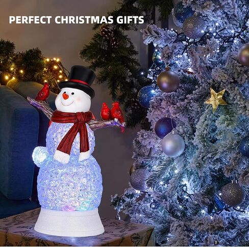 Lighted Snowman Christmas Decor Music Snowman Cardinal Snow Globes with Timer LED Lighted Swirling Glitter Snowman Figurines Cardinal Acrylic Ornament Tabletop Decorations Indoor with Santa Hat in Saudi Arabia