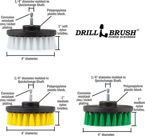 Cleaning Supplies - Drill Brush - Soft, Medium, Stiff Scrub Brush Variety Kit - Leather - Mirror - Glass Cleaner - Bathroom Accessories - Shower Cleaner - Tub - Bath Mat - Outdoor - Garden Statues in Saudi Arabia