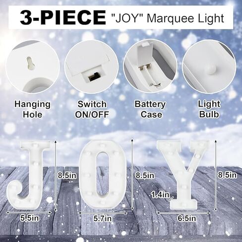 Christmas Home Decorations,3 LED Marquee Light Up Joy Sign Letters Lights,Battery Operated Christmas Indoor Decorations for Fireplace Mantle Home Bedroom Bar Party Wall Xmas Decor,White in Kuwait