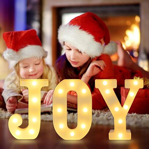 Christmas Home Decorations,3 LED Marquee Light Up Joy Sign Letters Lights,Battery Operated Christmas Indoor Decorations for Fireplace Mantle Home Bedroom Bar Party Wall Xmas Decor,White in Kuwait